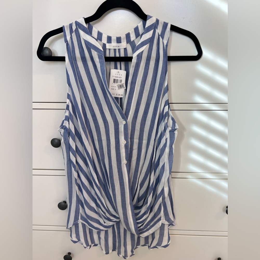 Lush women’s sleeveless top blouse blue stripes